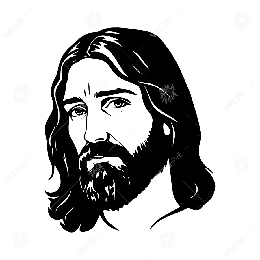 Black & White Jesus Portrait - Religious Illustration