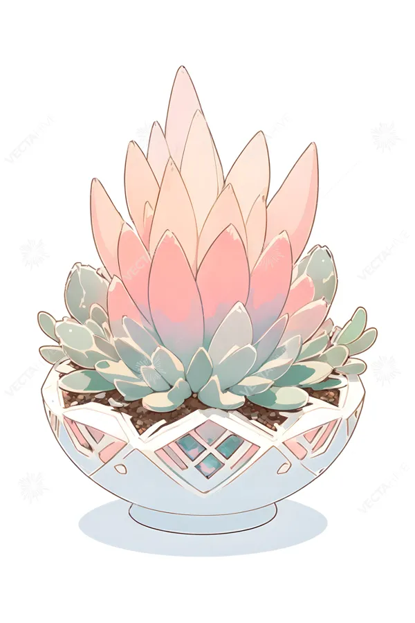 Pink Succulent in Geometric Planter - Illustration