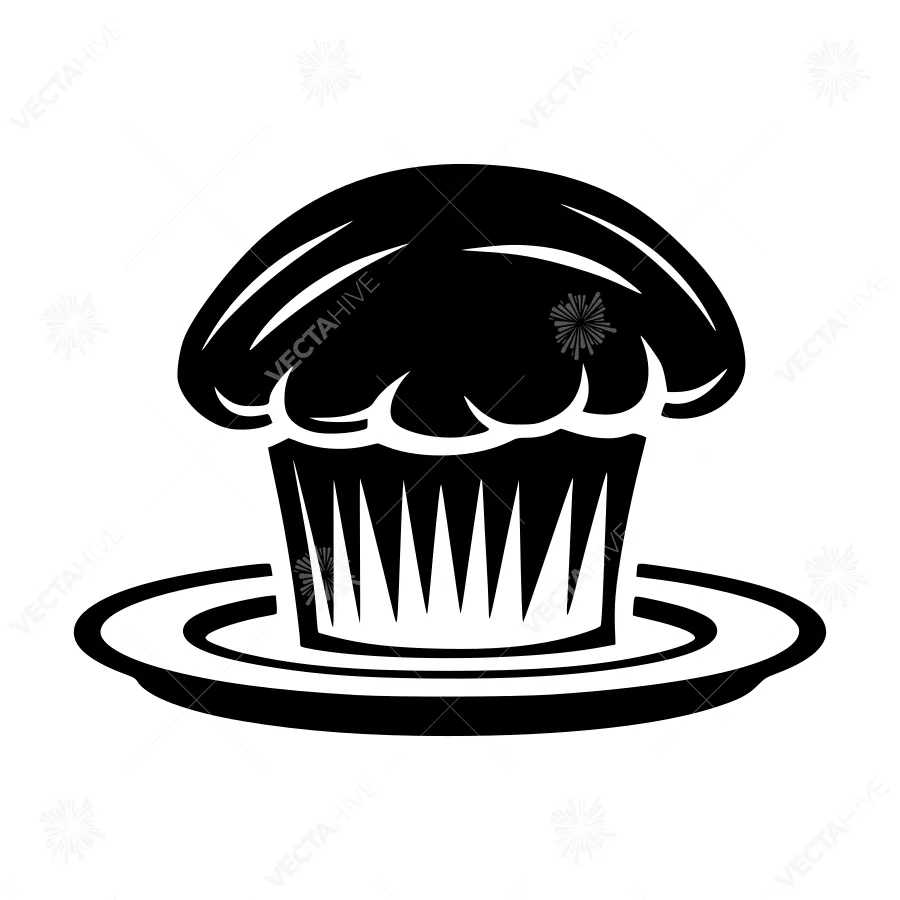 Black & White Cupcake Icon - Vector Illustration
