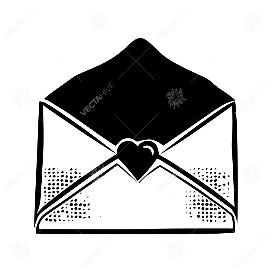 Black & White Envelope with Heart - Illustration