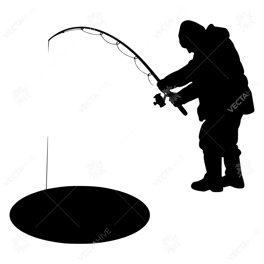 Silhouette Fisherman Fishing - Black Outline
