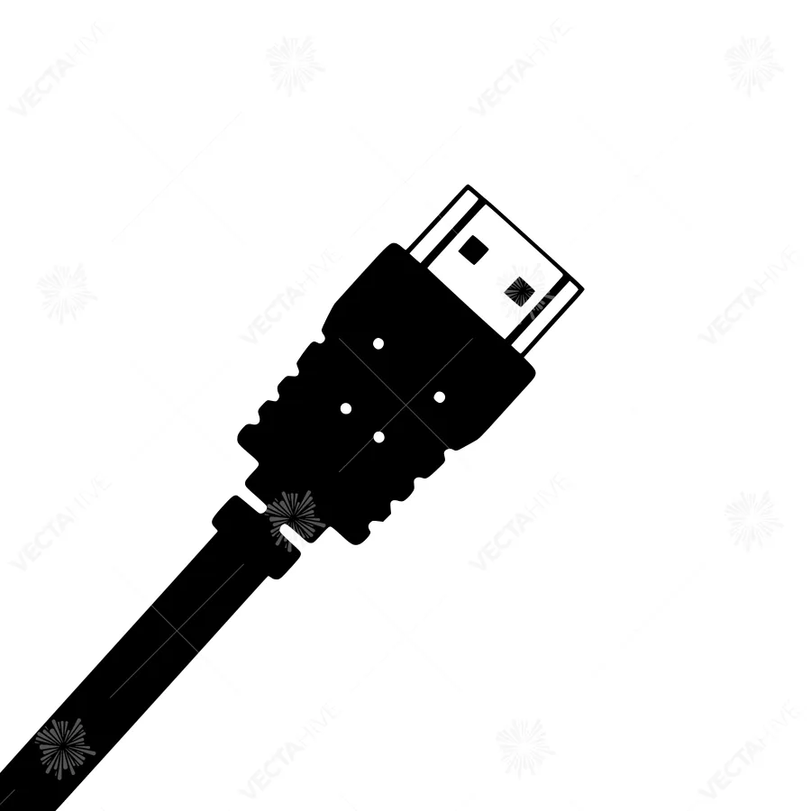 USB Connector Silhouette - Black on White
