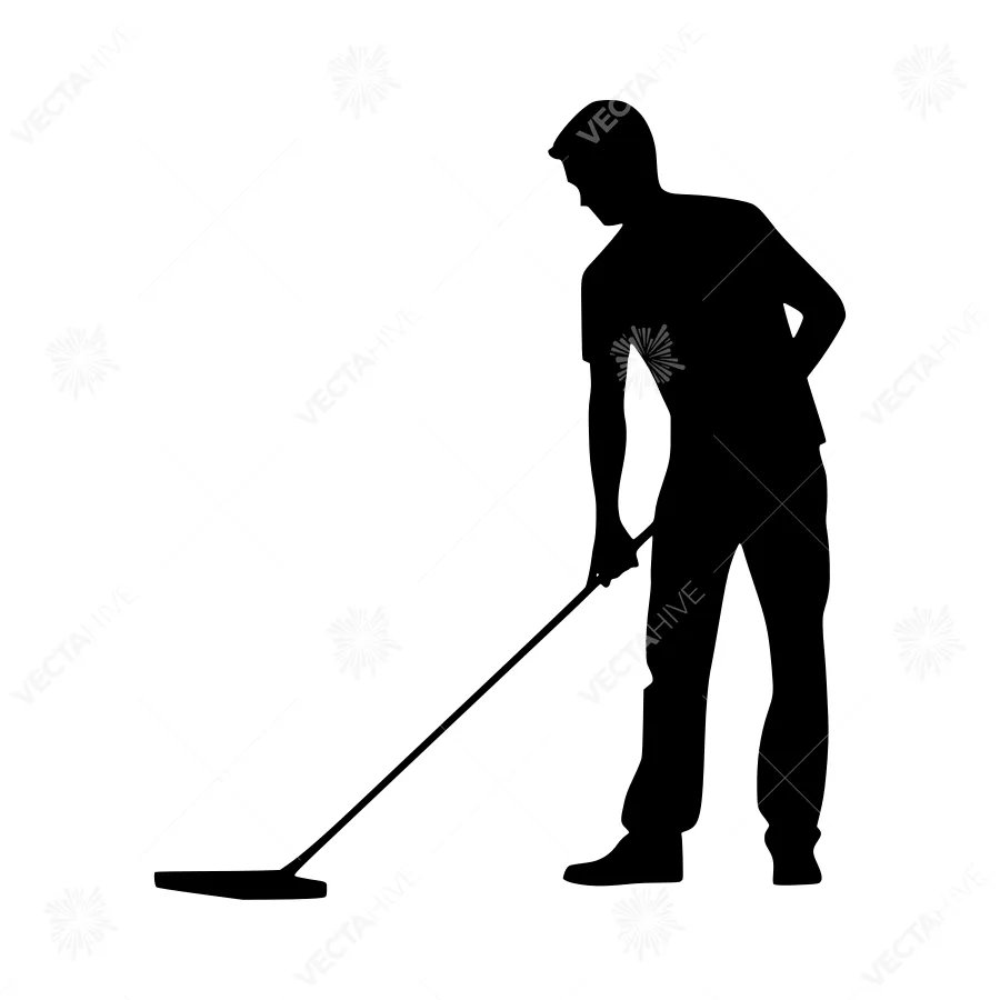 Silhouette Cleaning Man Mop