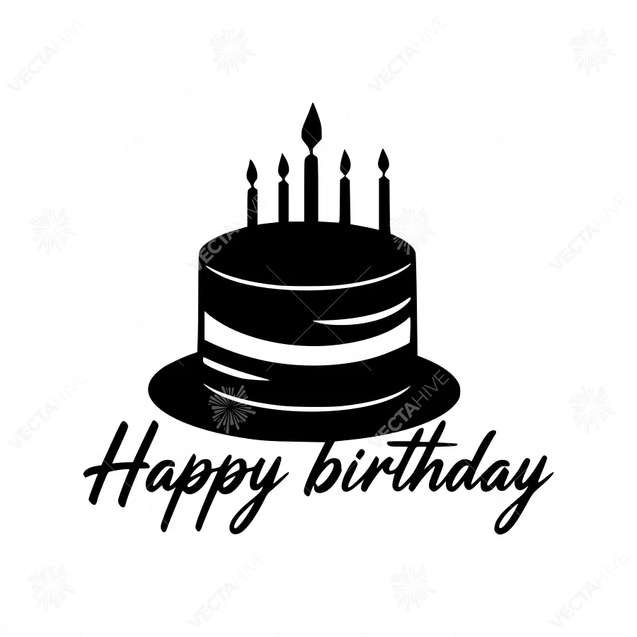 Black Birthday Cake Silhouette with Text