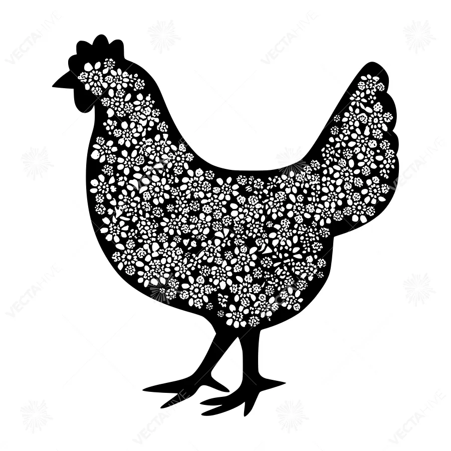 Floral Chicken Silhouette Vector Illustration