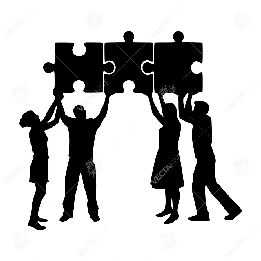 Teamwork Puzzle Silhouette Vector