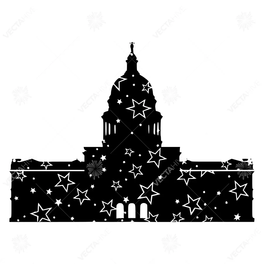 Black & White Capitol Building with Stars
