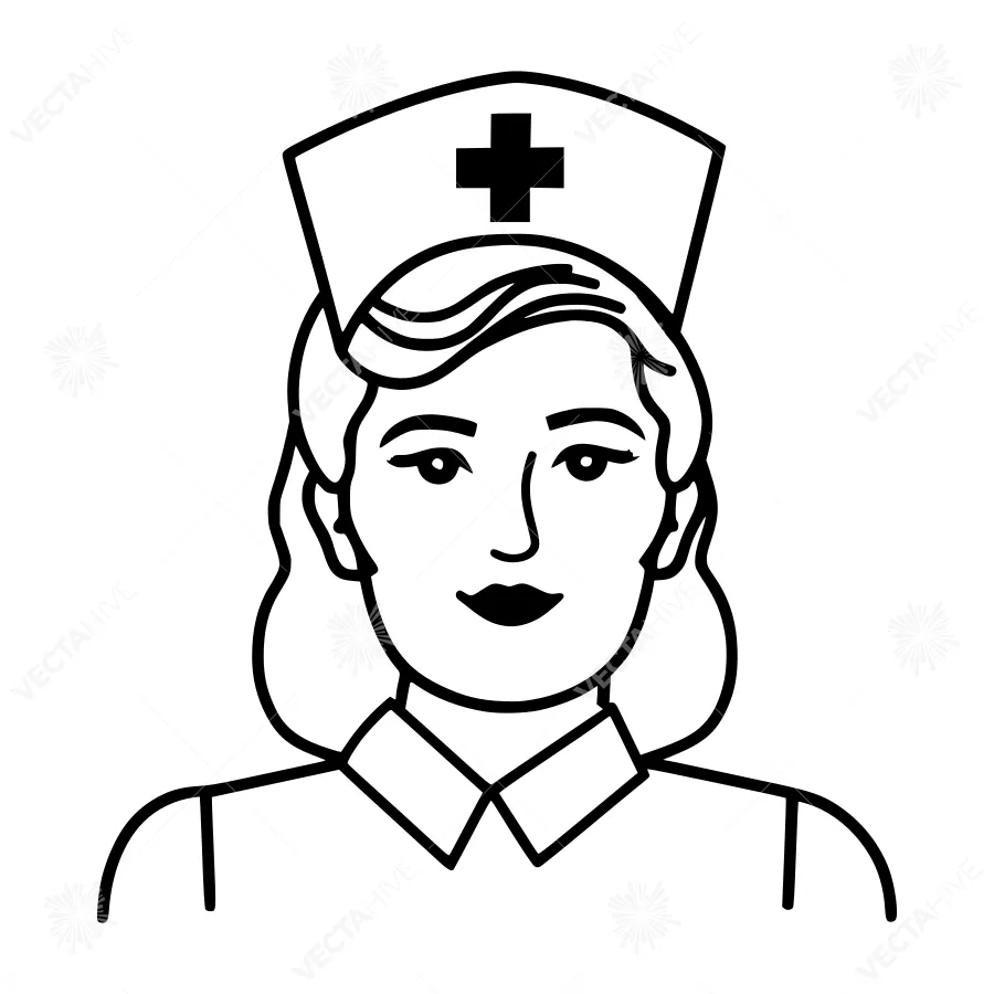 Nurse Illustration - Black & White Line Art