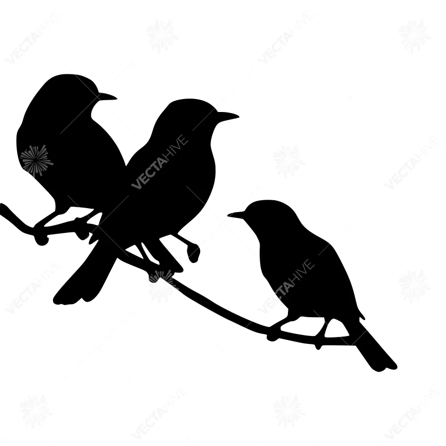 Silhouette Birds on Branch - Minimalist Vector