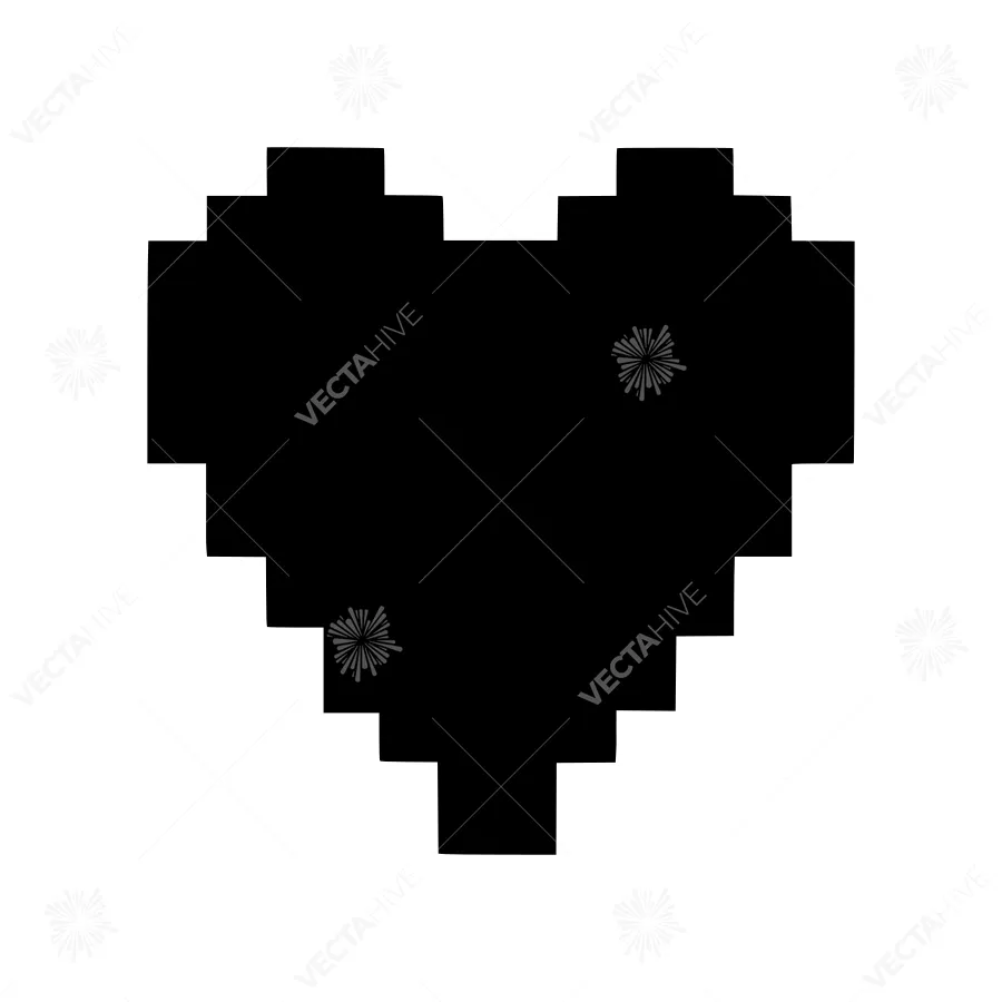 Pixel Heart Icon - Black on White