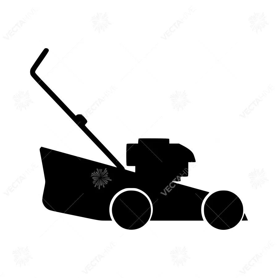 Silhouette Lawn Mower Icon - Black on White