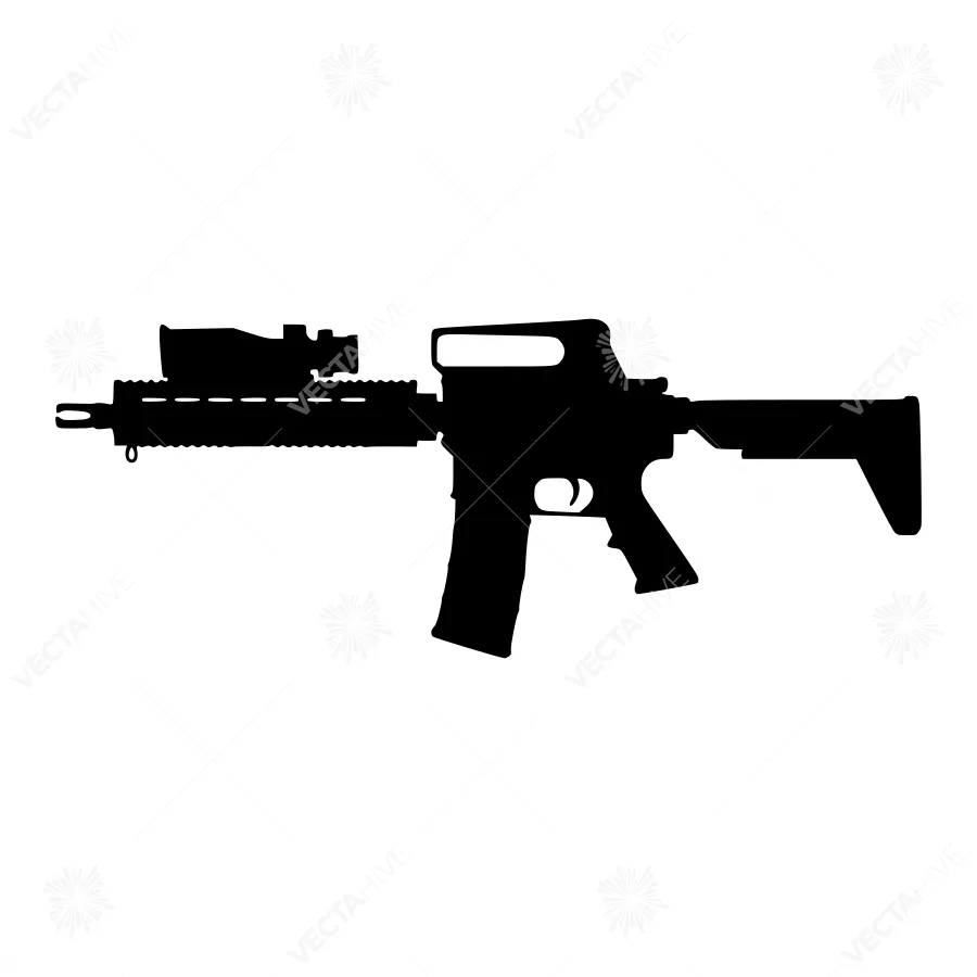 Black Silhouette AR-15 Rifle Vector Illustration
