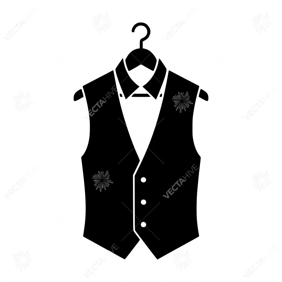 Black Vest & Shirt on Hanger - Vector Icon