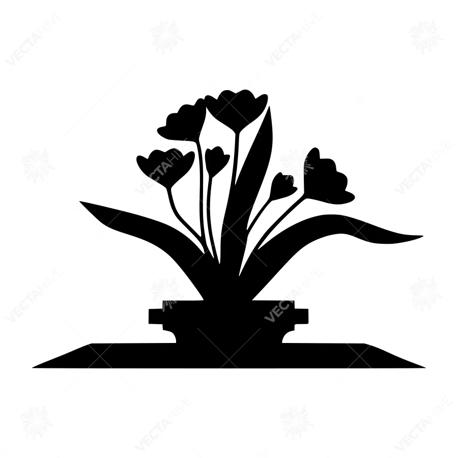 Black Tulip Silhouette in Vase - Minimalist Floral Design