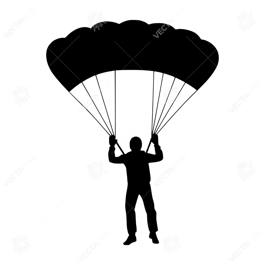 Silhouette Parachute Jump - Black & White