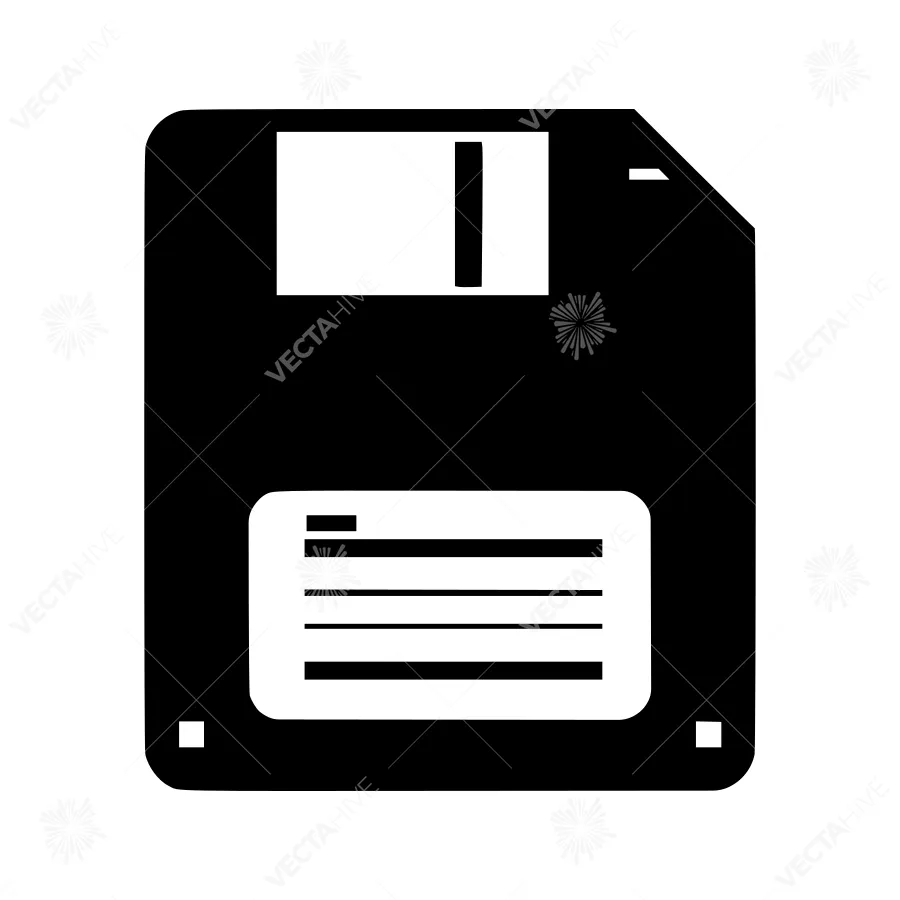 Retro Floppy Disk Icon - Black & White Vector