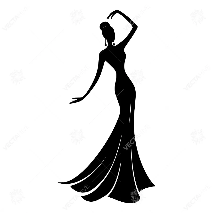 Elegant Silhouette Woman in Evening Gown