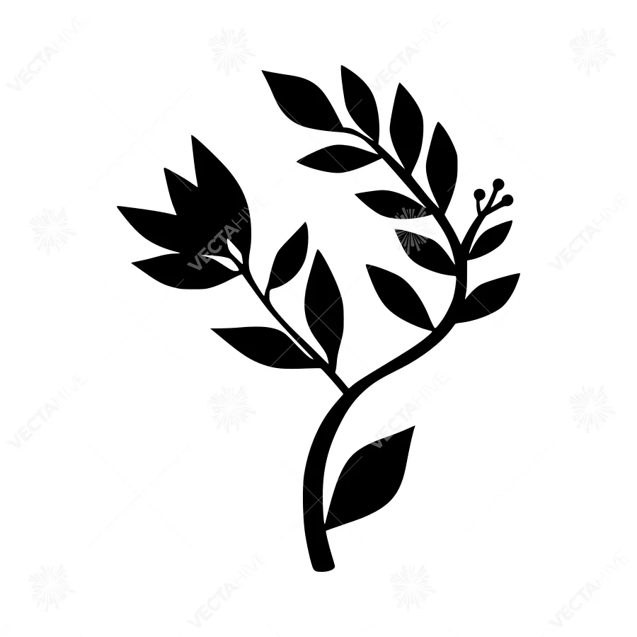 Black Branch Silhouette on White Background