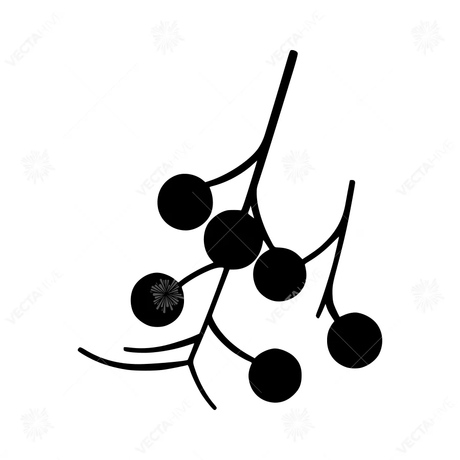 Black Berry Branch Silhouette Vector