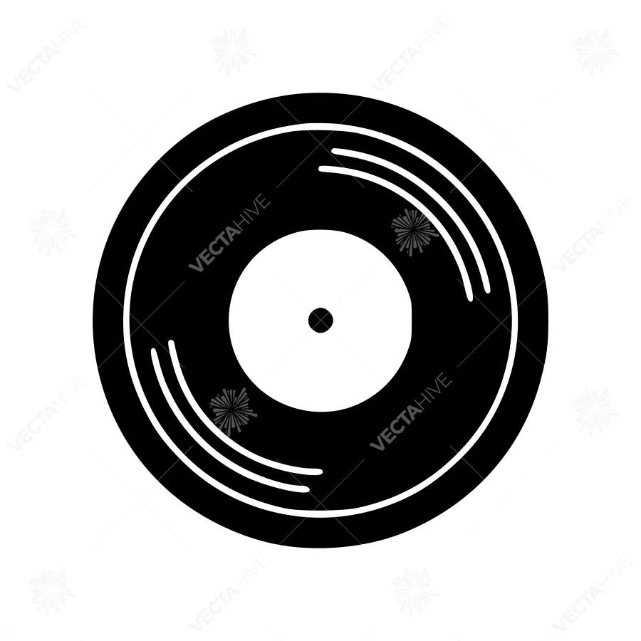 Vinyl Record Icon - Black & White Outline