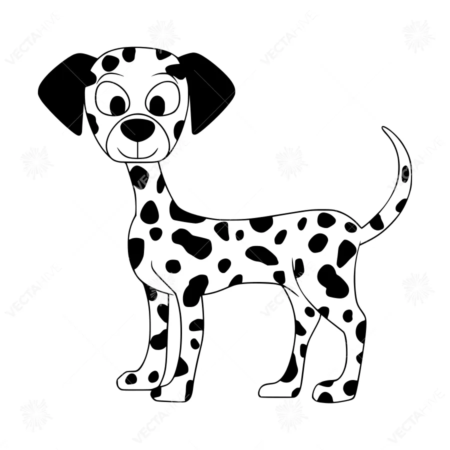 Cute Dalmatian Dog Illustration - Black & White Vector
