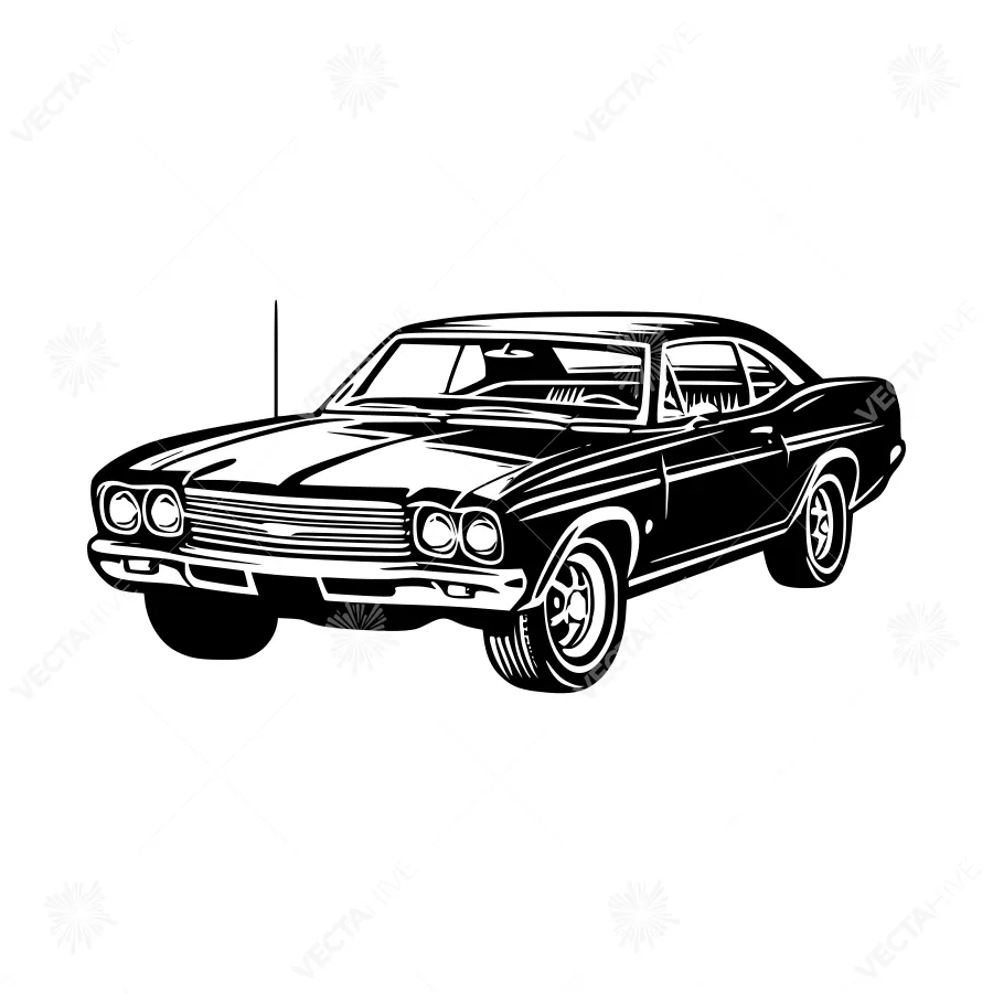 Vintage Black Car Illustration - Retro Style