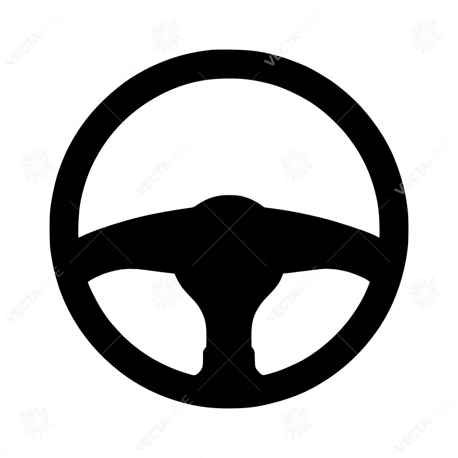 Black Steering Wheel Icon - Vector Illustration