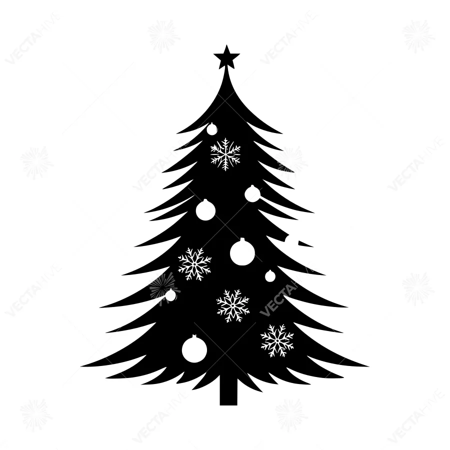Black Christmas Tree Silhouette with Ornaments
