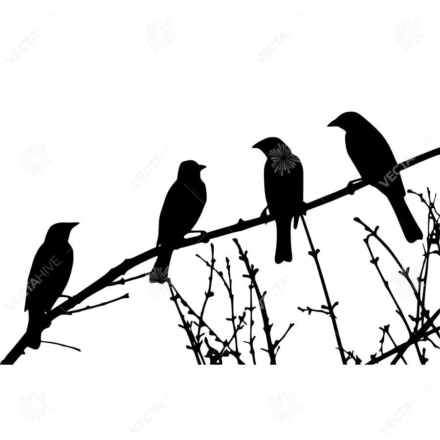 Silhouette Birds on Branch - Minimalist Design
