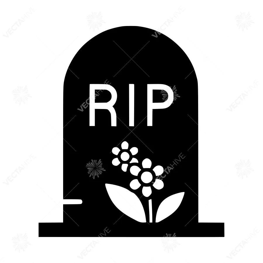 RIP Tombstone with Flowers - Vector Icon