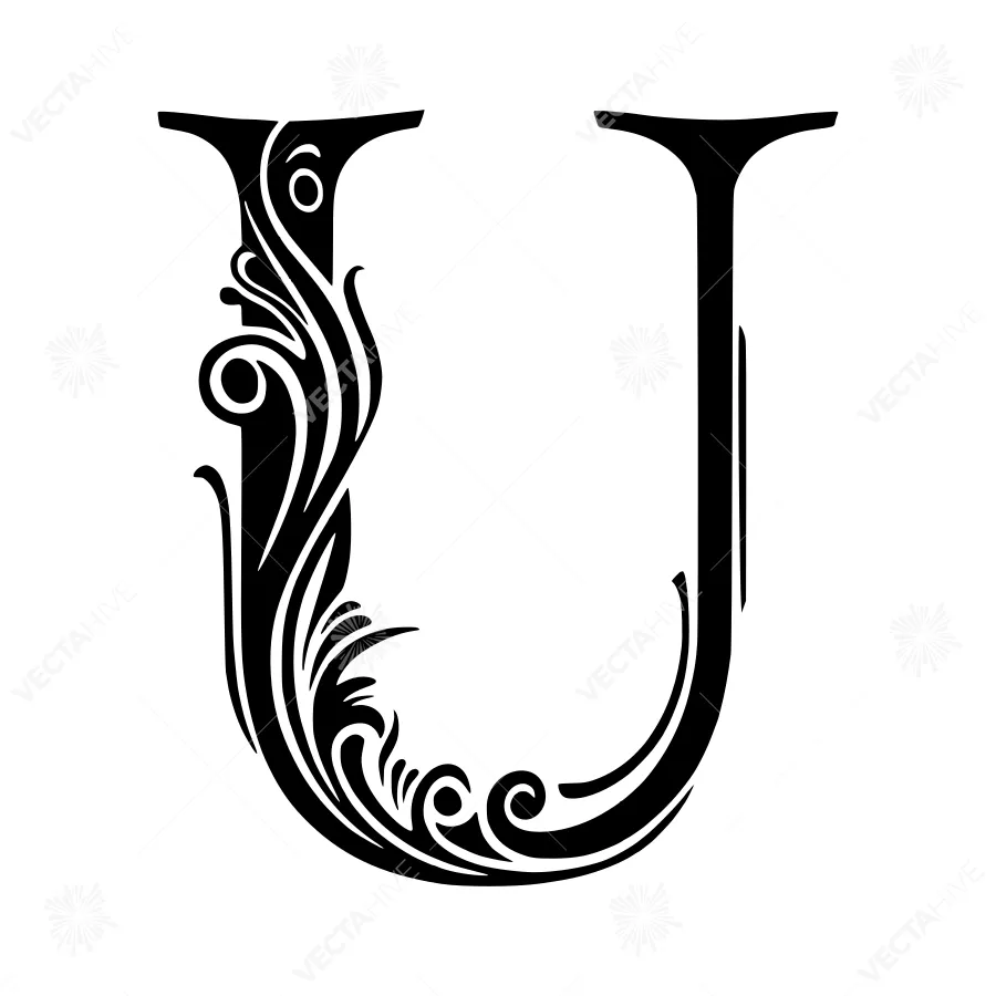 Elegant Black Letter U Initial Design