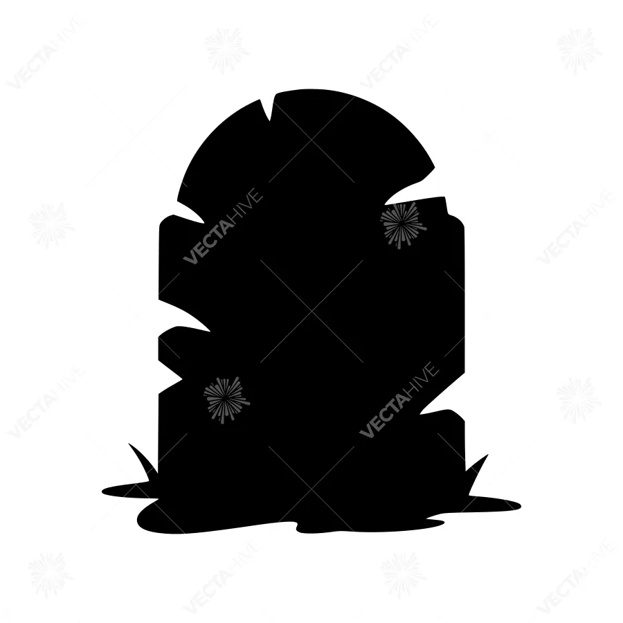 Silhouette Tombstone on Grass - Vector Illustration