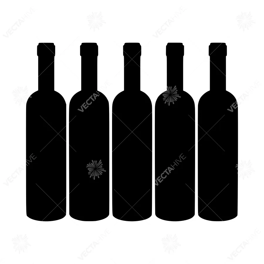 Wine Bottle Silhouettes - Set of Five
