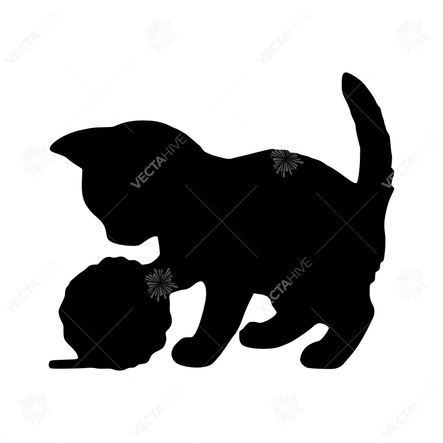 Black Cat Silhouette Kitten Play