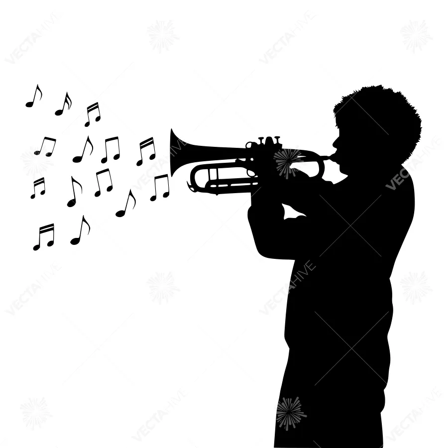 Silhouette Trumpeter Music Notes