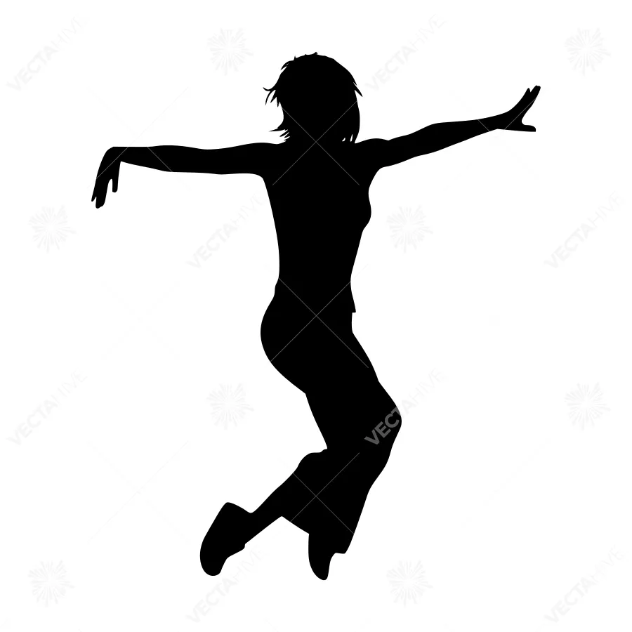 Silhouette Dancer Jumping - Black on White
