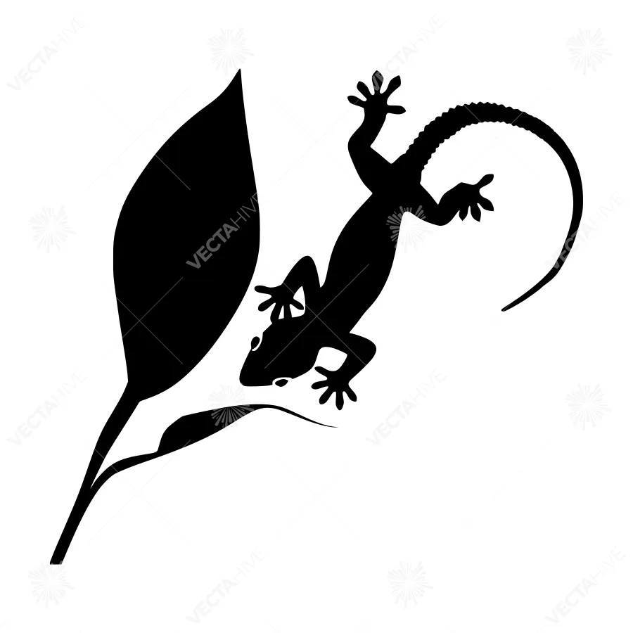 Silhouette Lizard on Leaf - Vector Graphic