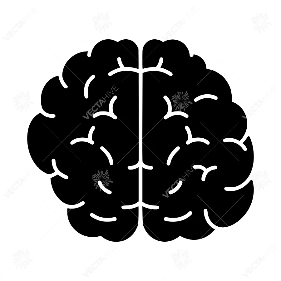 Black Brain Icon - Minimalist Vector Illustration