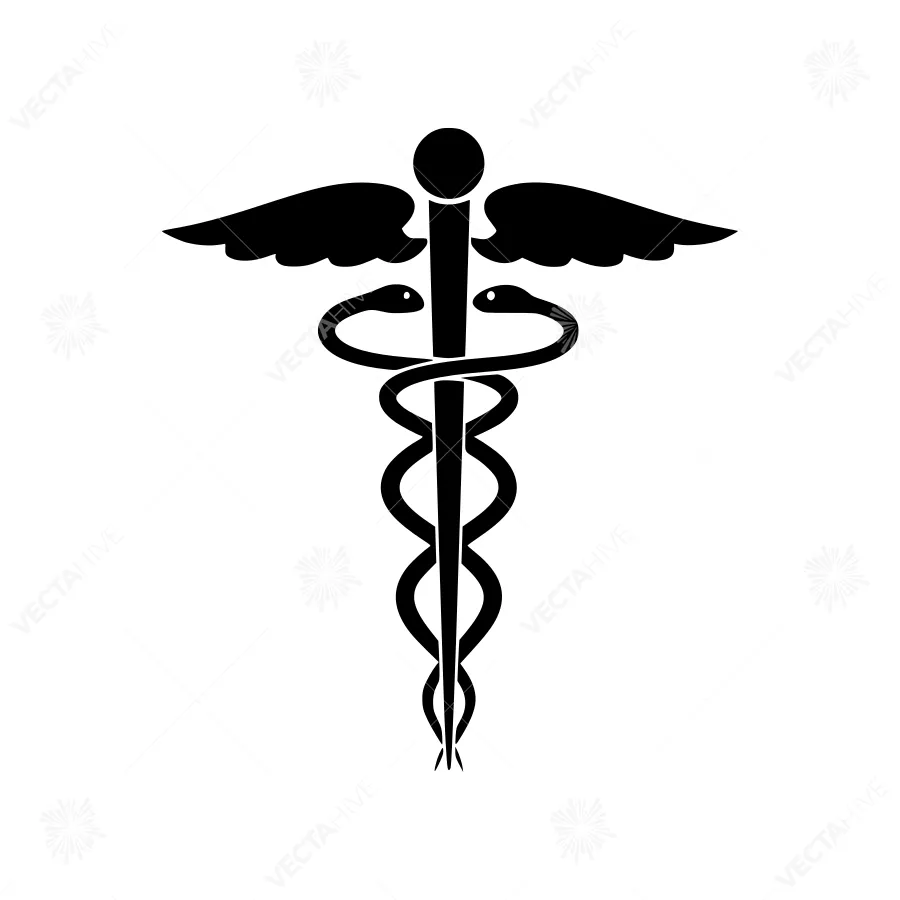 Medical Caduceus Symbol - Black Outline