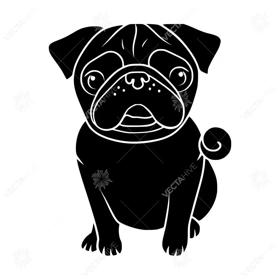 Black Pug Silhouette Vector Illustration