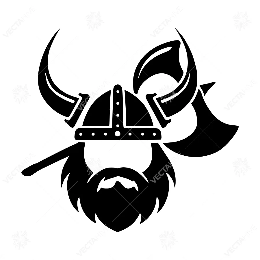 Viking Helmet & Axe Icon - Black Silhouette