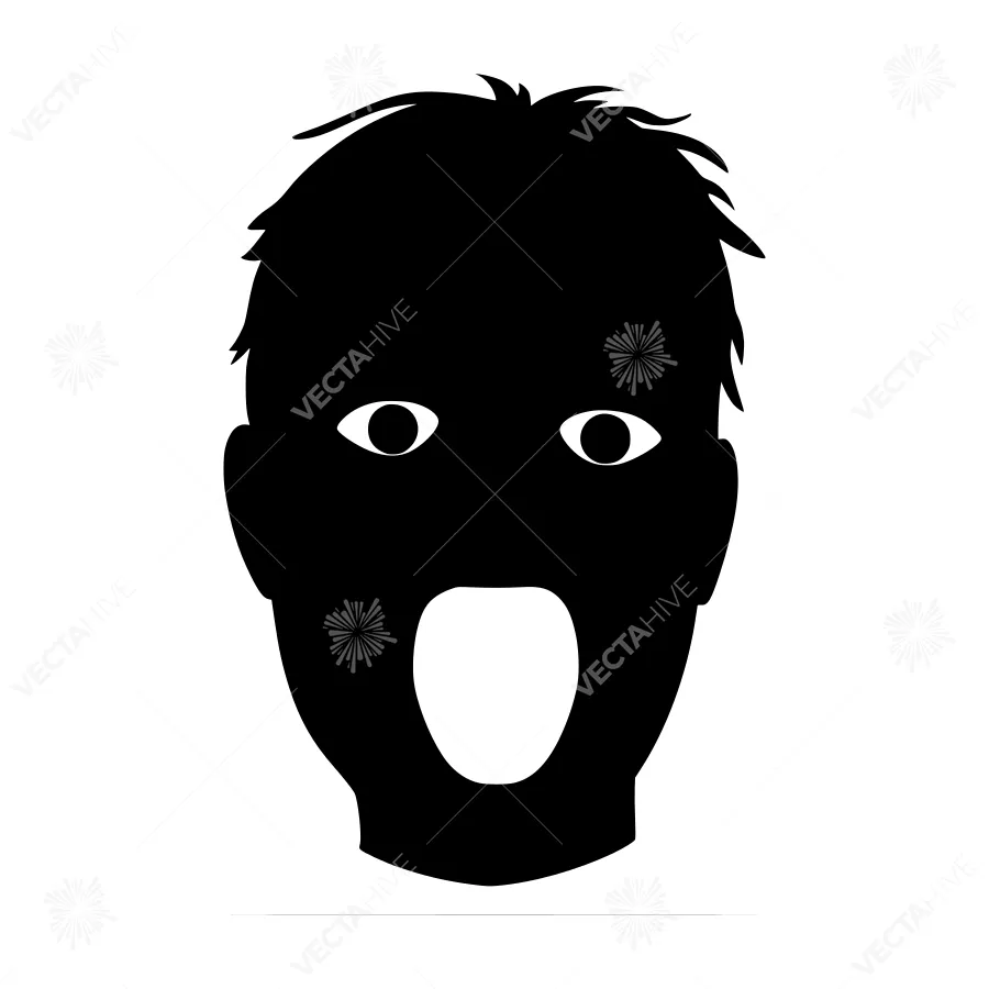 Silhouette Head Shocked Face - Black Outline