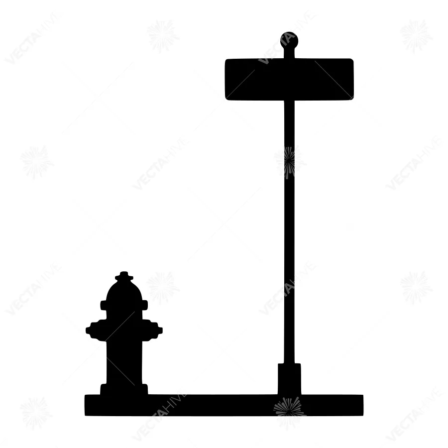 Street Sign Silhouette with Fire Hydrant