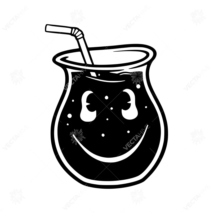 Smiling Mate Cup - Black & White Illustration
