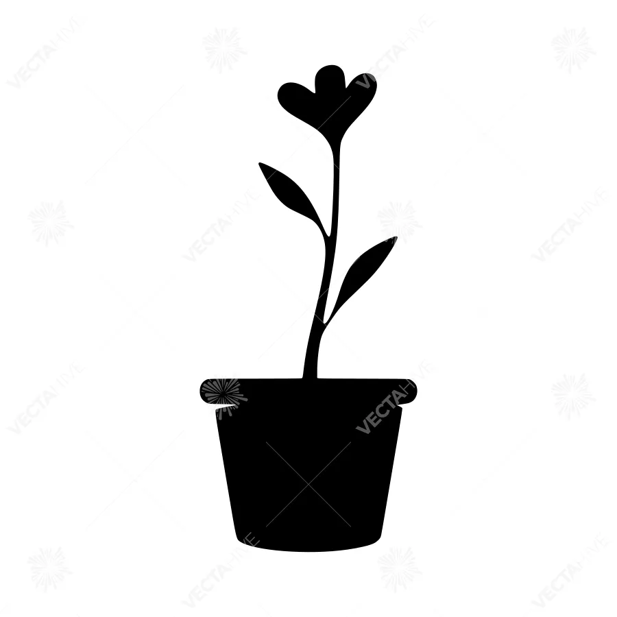 Black Flower Pot Silhouette Vector
