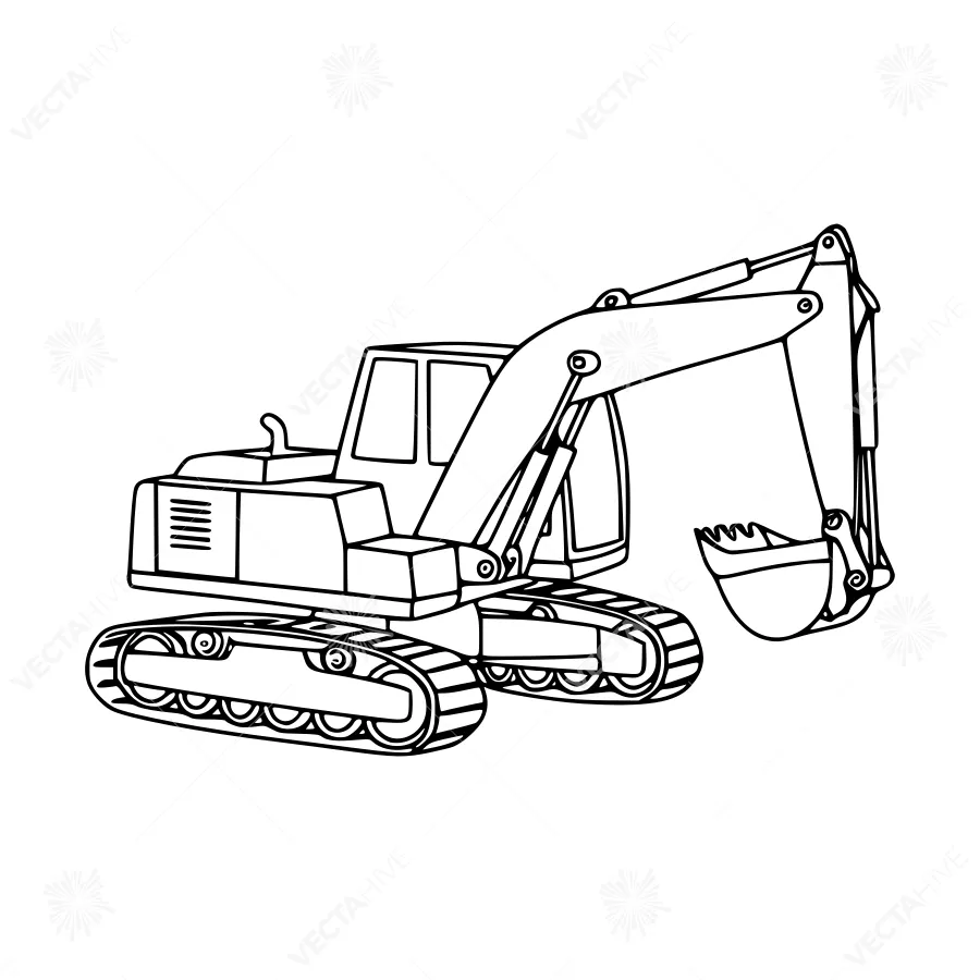 Black & White Excavator Illustration