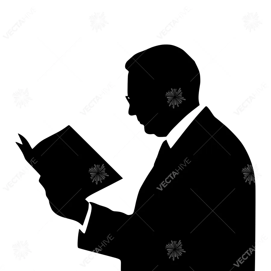 Silhouette Man Reading Book - Minimalist Vector