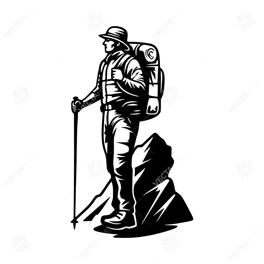 Vintage Hiking Silhouette - Adventure Illustration