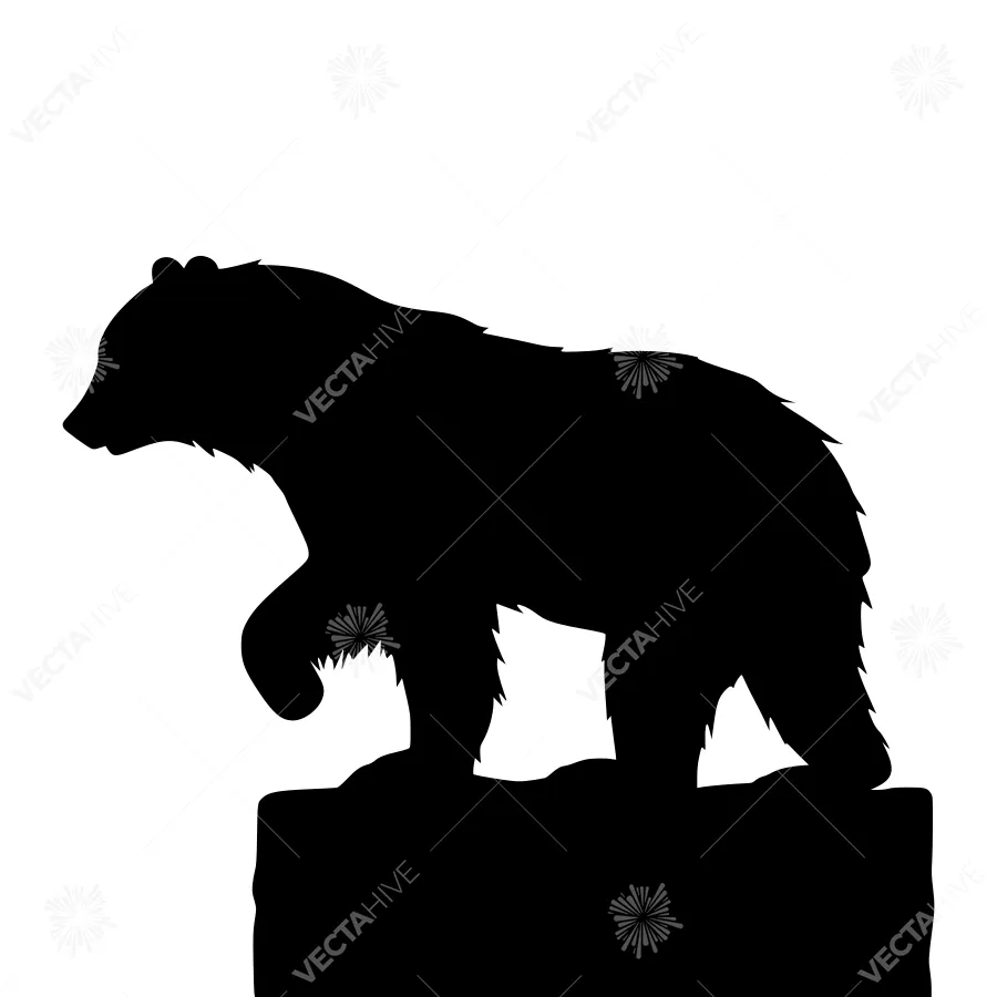 Silhouette Bear on Rock - Vector Graphic
