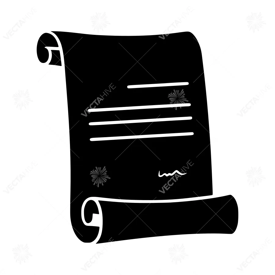 Rolled Scroll Paper Icon - Black Silhouette